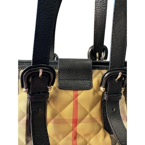 Burberry Nova Check Quilted Canvas Tote Bag Black Leather Gold-Tone Hardware - Picture 6 of 12